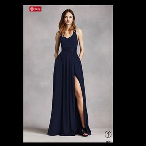 V NECK HALTER GOWN WITH SASH BY VERA WANG